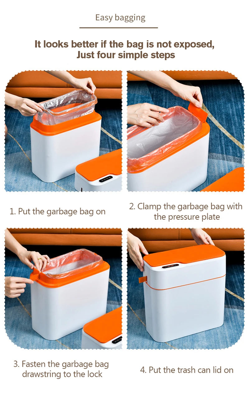 New Induction Trash Can Smart Sensor Garbage Bin Automatic Sealing 18L Kitchen Bathroom Waterproof Large Privacy Trash Bin