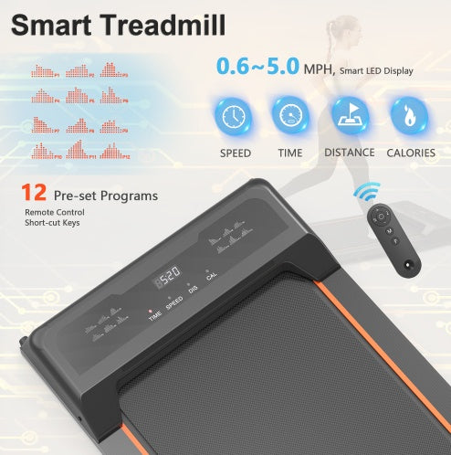 Walking Pad Under Desk Treadmill, LED Display And Remote Control Portable Treadmill For Home And Office, 2.5HP 265LBS